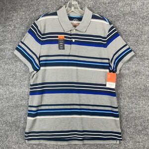 St Johns Bay‎ Shirt Mens Medium Gray Blue Striped Golf Polo Performance Stretch